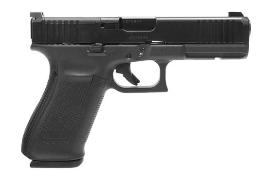GLOCK Blue Label G20 MOS Gen5 10mm Pistol is equipped with night sights
